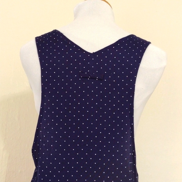 Vintage Anegada's Navy Polka Dot Drop Waist Sleeveless Midi Dress Size L - Picture 12 of 15